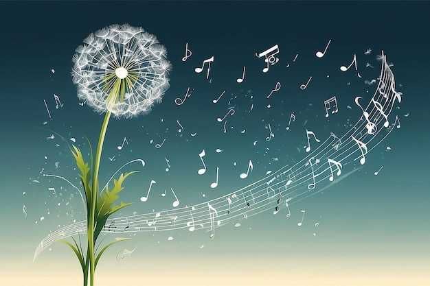 Musik Dandelion Blume mit fliegenden musikalischen Noten Vektor-Illustration