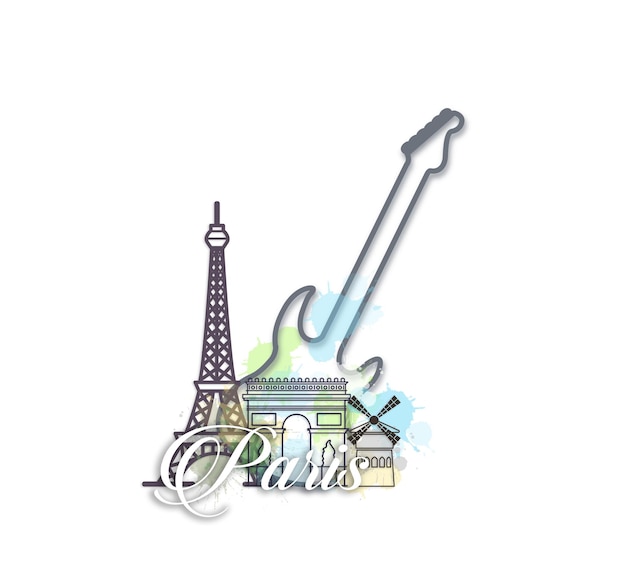 Musik, Reisen und Architektur in Paris Aquarell-Droodle