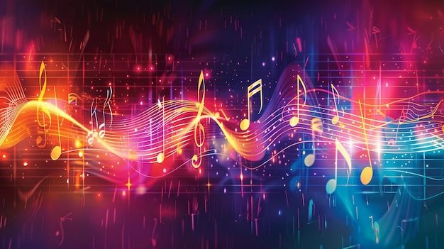Musikalische Frequenzen ein abstrakter Hintergrund mit musikalischen Noten und Wellenformen