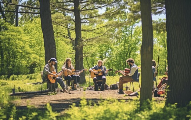 Musiker spielen bei einer Veranstaltung zum Tag der Erde im Freien