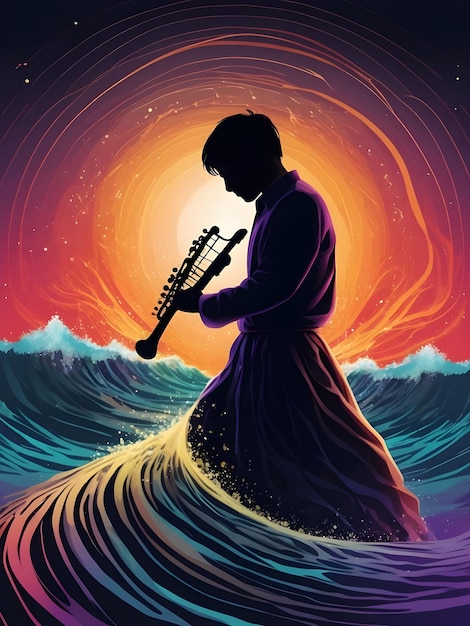 Foto musiker spielt saxophon auf dem strand illustration