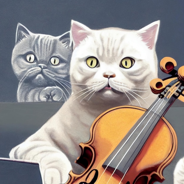 Musikerkatze, die Geige spielt, lustige Illustration