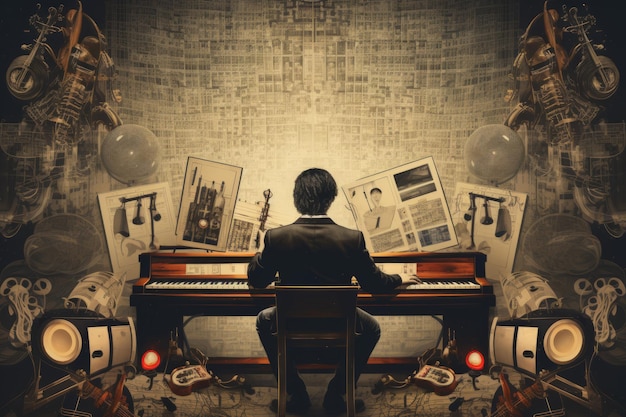 Musikgeschäft Klavier spielen Schöne Illustration Bild Generative KI