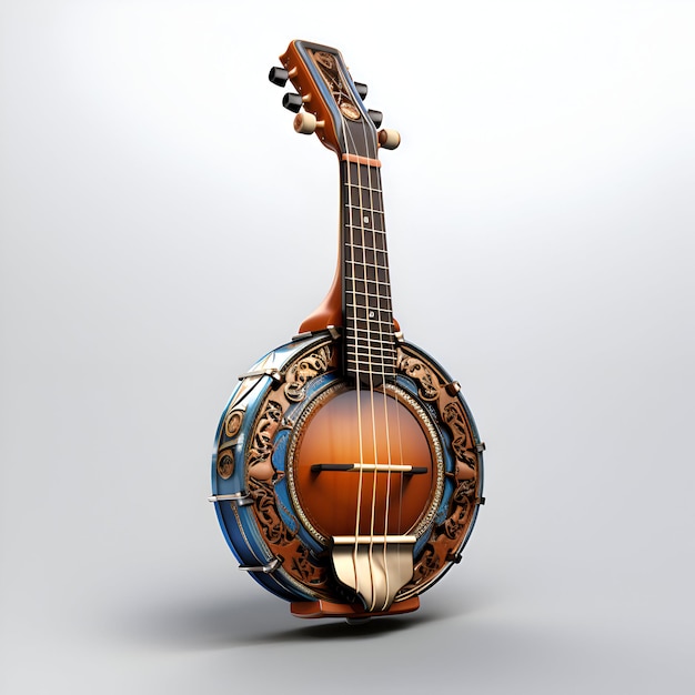 Musikinstrument Balalaika 3D-Render auf grauem Hintergrund