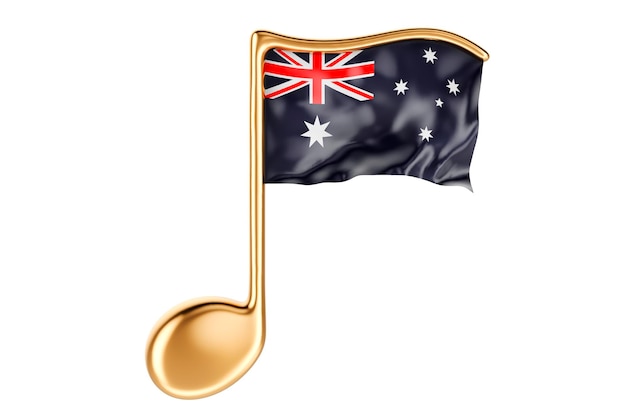 Musiknote mit australischer Flagge Musik in Australien Konzept 3D-Rendering