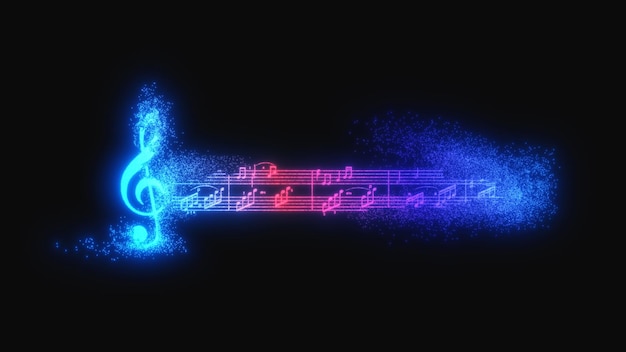 Musiknoten auf schwarzem Hintergrund.Neon Musikalisches Konzept.