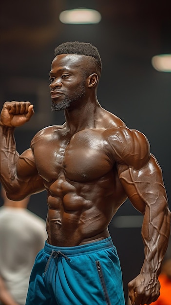 Muskelbeugung und Pose eines Bodybuilding-Wettbewerbers