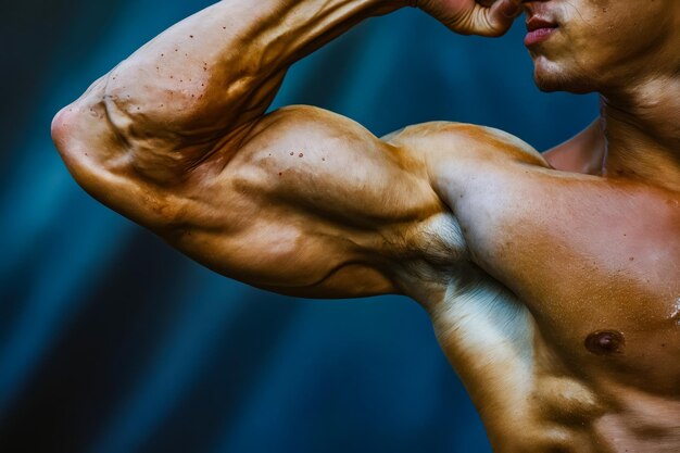 Foto muskulöser mann zeigt seine muskeln