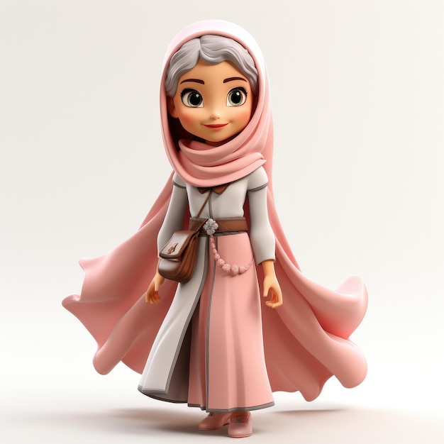 Muslimah Hijab Zeichentrickfigur isoliert in Weiß