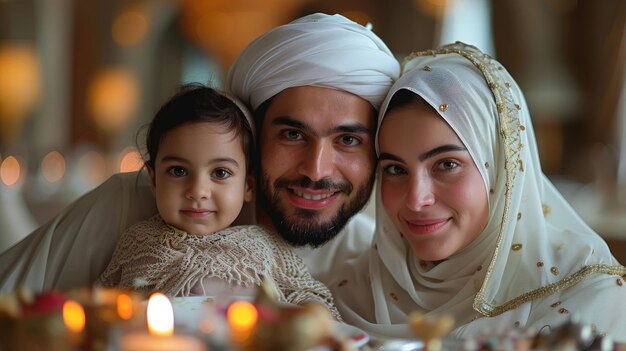 Foto muslimische familie am festlichen tisch