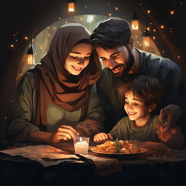 Foto muslimische familien-iftar-party