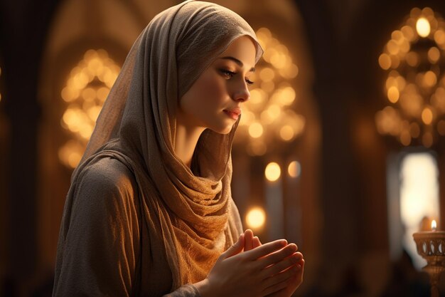 Foto muslimische frauen, die in der moschee beten, ramadan kareem hintergrund