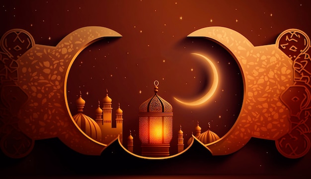 Muslimische Lampe und Monat Generative KI