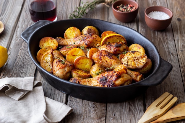 Muslos de pollo al horno con patatas y limón Receta