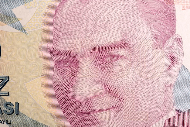 Mustafa Kemal Pasha, um retrato em close-up de dinheiro turco