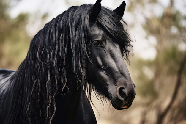 Mustang negro de cerca