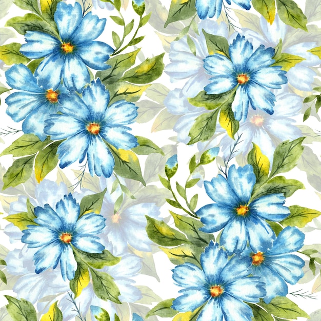 Muster blaue Blumen Aquarell