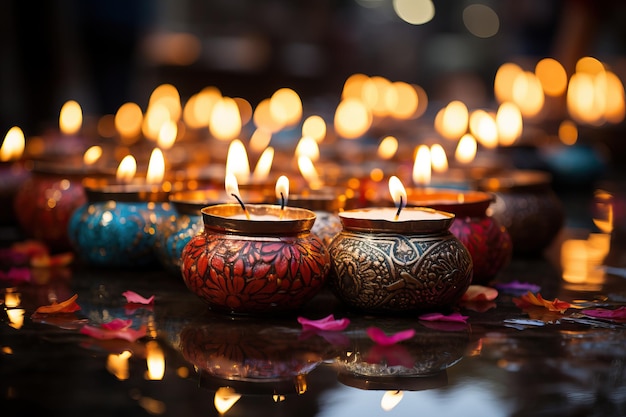 Muster für Diwali Helles festliches Design mit Kerzen