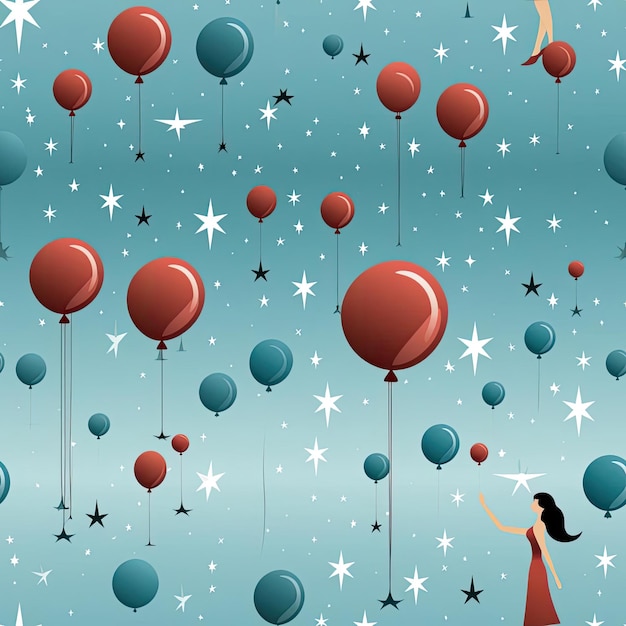 Muster mit Ballons, Sternen und fliegenden Menschen