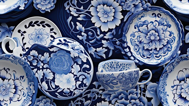 Foto muster mit elementen traditioneller chinesischer porzellanmuster