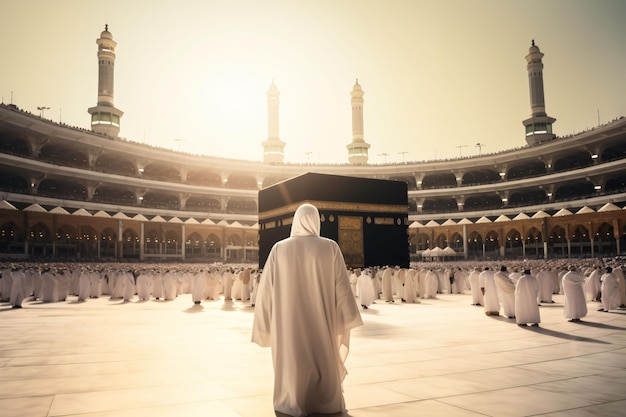 Un musulmán realizando el Hajj y rezando frente a la Kaaba Masjidil Haram La Meca Arabia Saudita