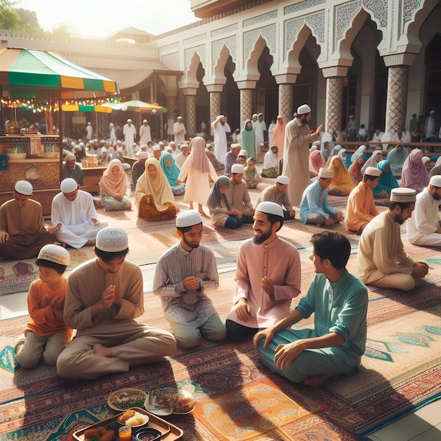 Foto los musulmanes están esperando para romper el ayuno juntos en la mezquita