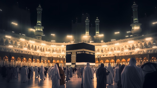 Musulmanes que realizan el hajj en La Meca Generative Ai