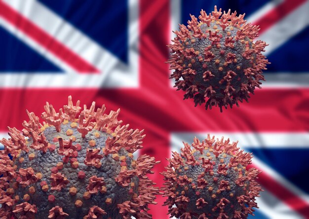 Mutación del coronavirus omicrónico en una nueva cepa de Inglaterra. Variante Sars Cov 2. Ilustración 3D