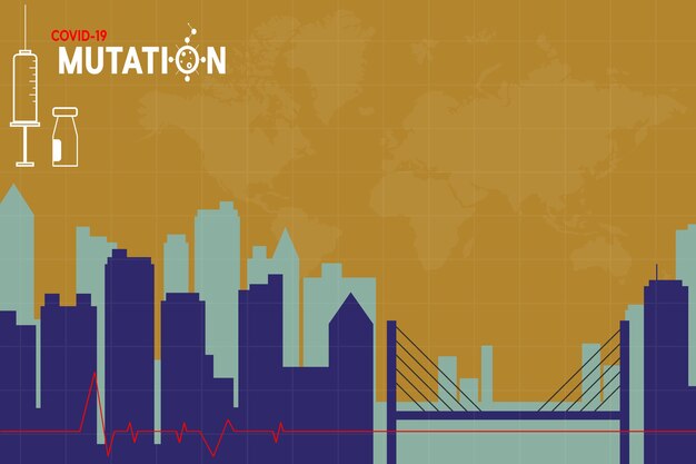Mutation von Coronavirus Covid-19, flacher Stil, Impfkonzept, Injektion, Stadtillustration