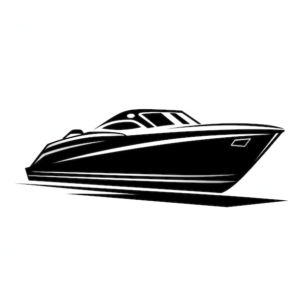 Mutige Silhouette eines Motorbootes auf weißem Hintergrund
