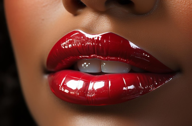 Mutige und schöne Nahaufnahme des Mundes und der rosa Lippen einer schwarzen Frau im künstlerischen Stil