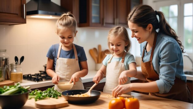 Mutter kocht mit Tochter Familienbeziehungen Mutter amüsiert sich mit Tochter