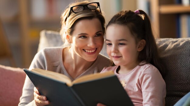 Mutter liest ein Buch mit ihrer Tochter