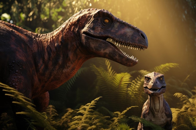 Mutter und Baby Dinosaurier draußen