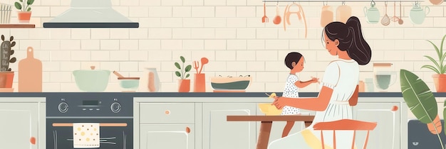 Mutter und Kind verbinden sich in der Küche über eine lustige Aktivität Perfekt für familiäre Inspiration Generative KI