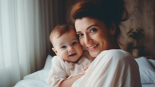 Foto mutter und säugling gemütliche momente im kinderzimmer