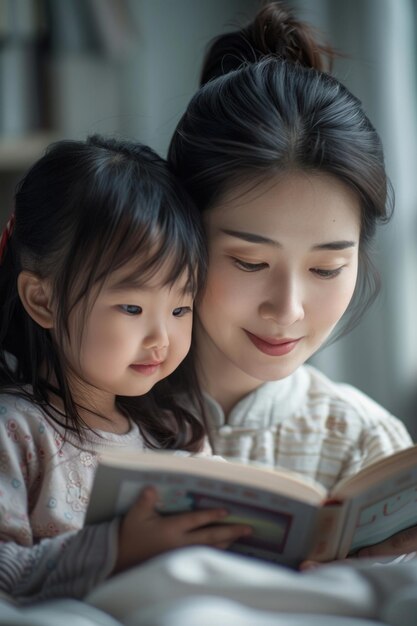 Mutter und Tochter genießen gemeinsam ein Buch