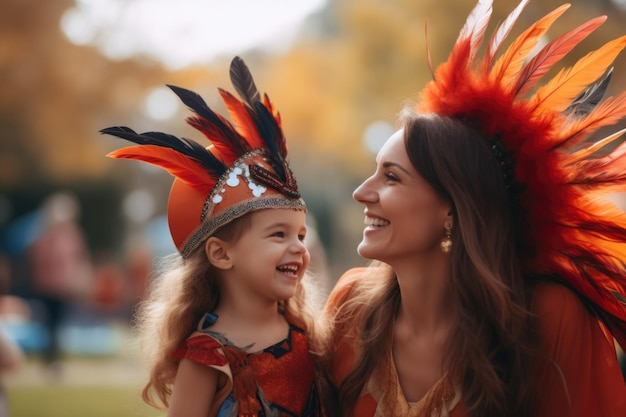 Mutter und Tochter in Karnevalskostümen