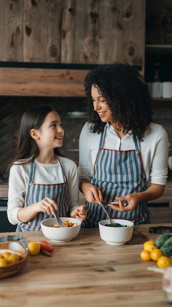 Mutter und Tochter kochen in der Küche