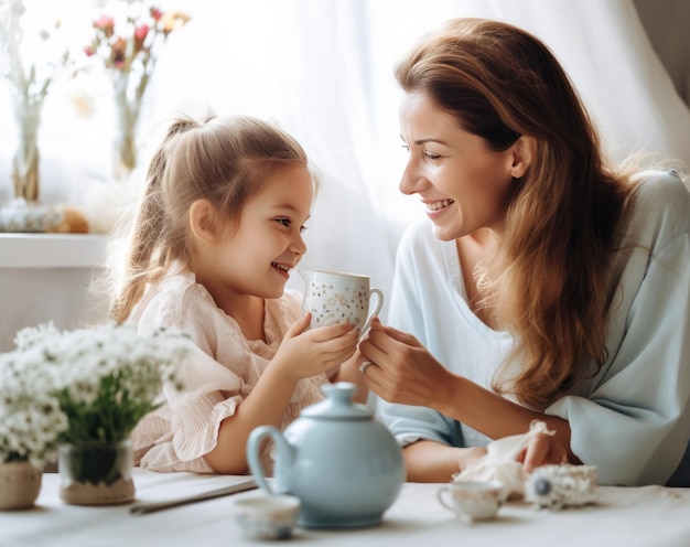 Mutter und Tochter mit Blumen