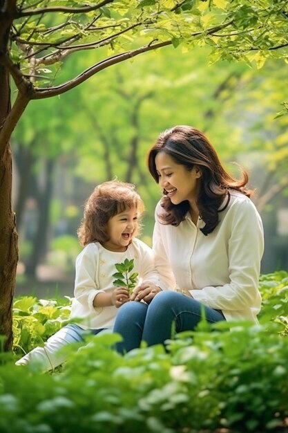 Mutter und Tochter spielen im Park