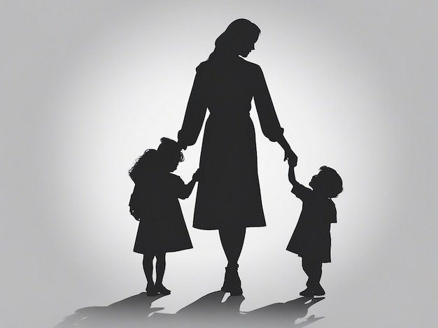 Mutterliebe mit ihren Kindern Schattenform isolierter weißer Hintergrund, erzeugt durch KI