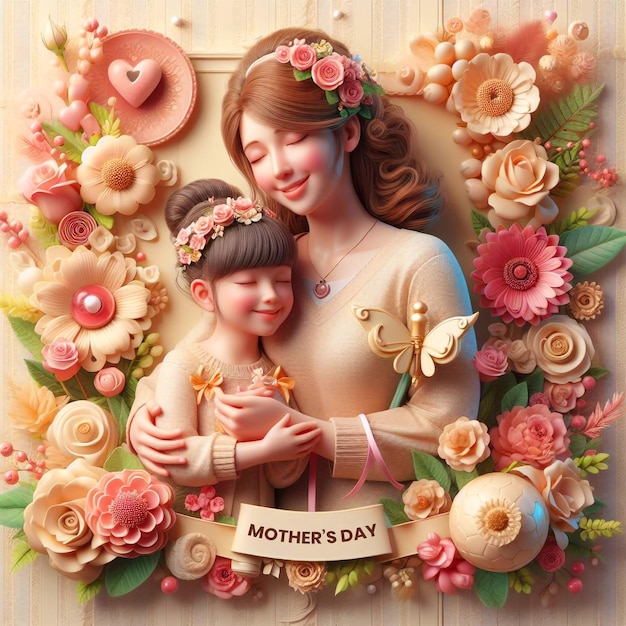 Muttertag Hintergrund mit Mutter und Tochter mit Blume Glücklicher Muttertag