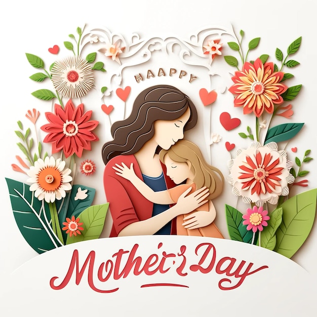 Muttertag-Illustration in einem Papierschnitt-Stil-Design mit Text Muttertag Generative ai