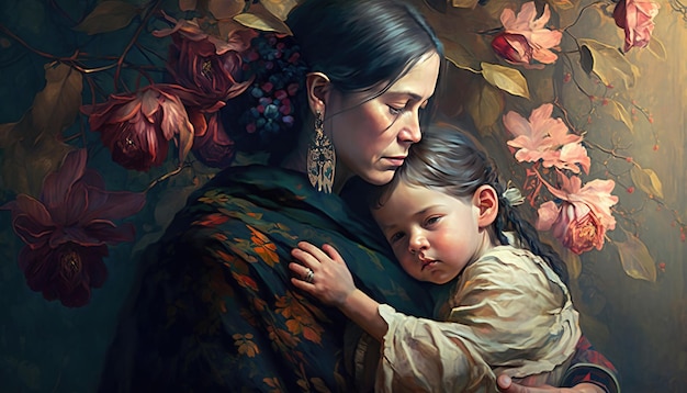 Muttertag schöner gemalter Hintergrund von Mama und ihrem Kind