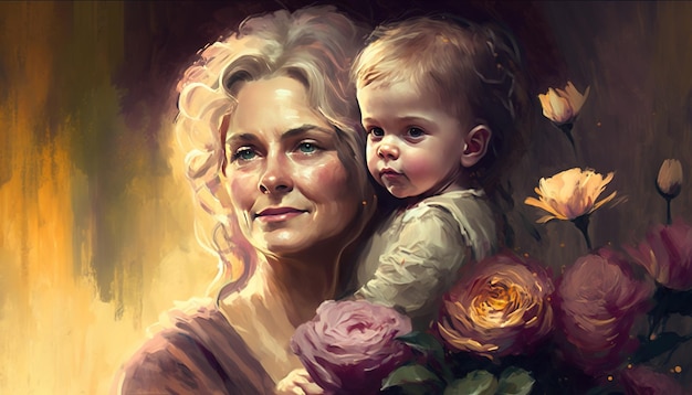 Muttertag schöner gemalter Hintergrund von Mama und ihrem Kind