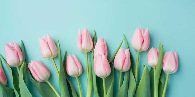 Muttertag Valentinstag Hintergrundkonzept mit KI generierte rosafarbene Tulpenblumen Generative KI
