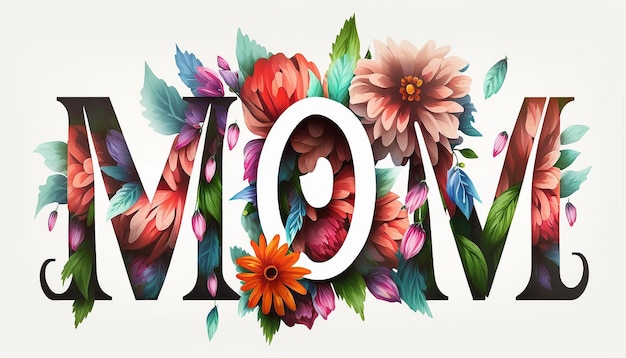 Muttertagsillustration des Muttertextes gemacht mit Blumen Generative ai