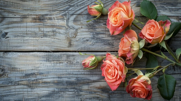 Foto muttertagskarte mit rustikalen rosen auf einem holzbrett