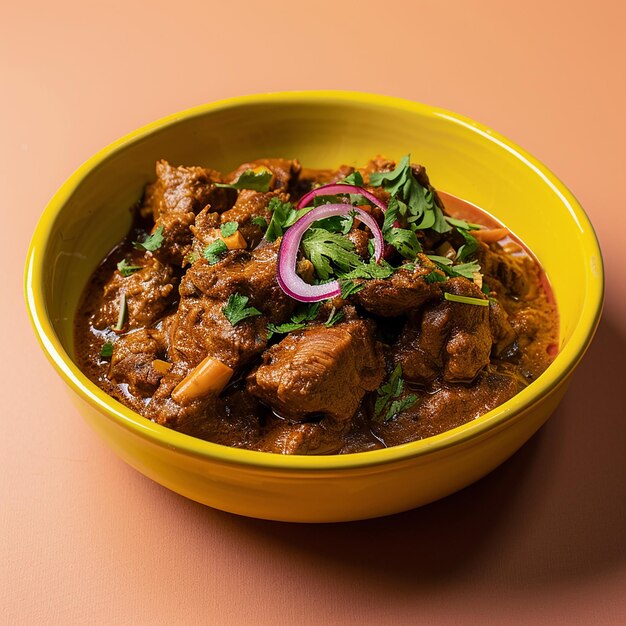 Foto mutton karahi em uma cena highend de yellow bowl